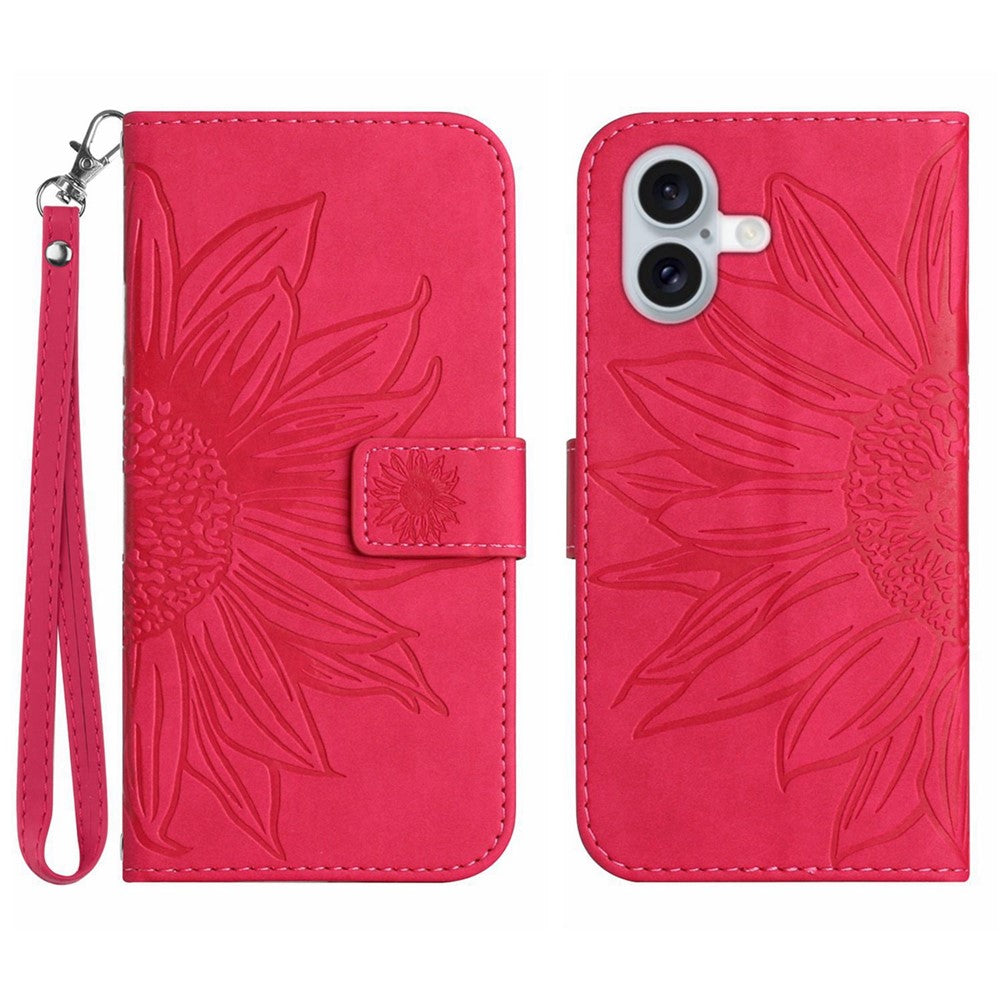 For iPhone 17 Case Sunflower Imprint Leather Wallet Phone Cover with Wrist Strap