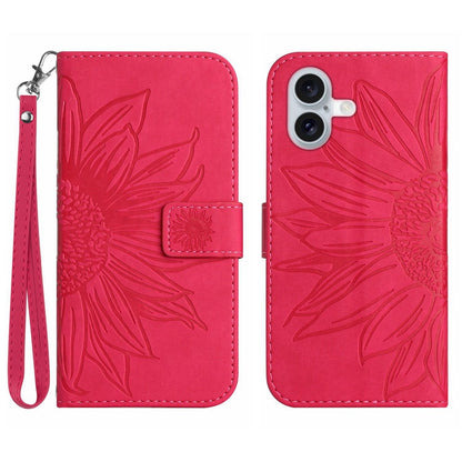 For iPhone 17 Case Sunflower Imprint Leather Wallet Phone Cover with Wrist Strap