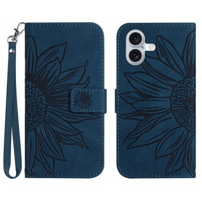 For iPhone 17 Case Sunflower Imprint Leather Wallet Phone Cover with Wrist Strap