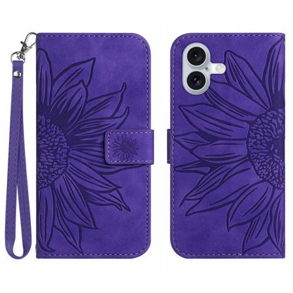 For iPhone 17 Case Sunflower Imprint Leather Wallet Phone Cover with Wrist Strap