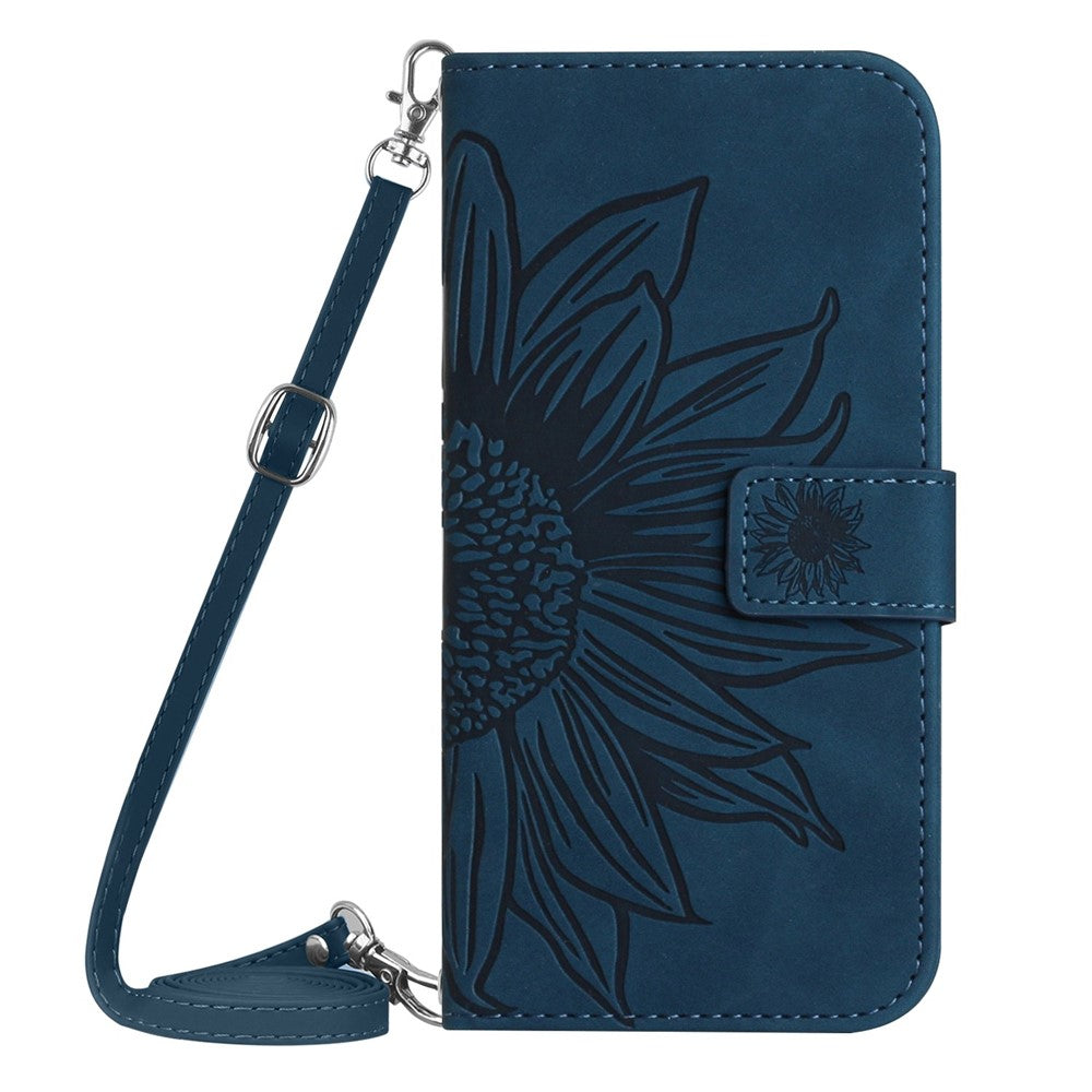 For iPhone 17 Pro Max Case Sunflower Imprint PU Leather Phone Cover with Long Strap