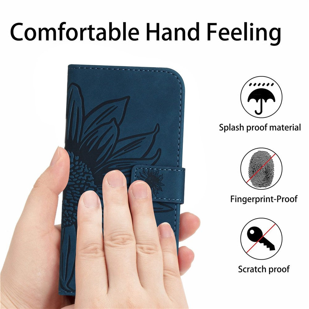 For iPhone 17 Pro Max Case Sunflower Imprint PU Leather Phone Cover with Long Strap