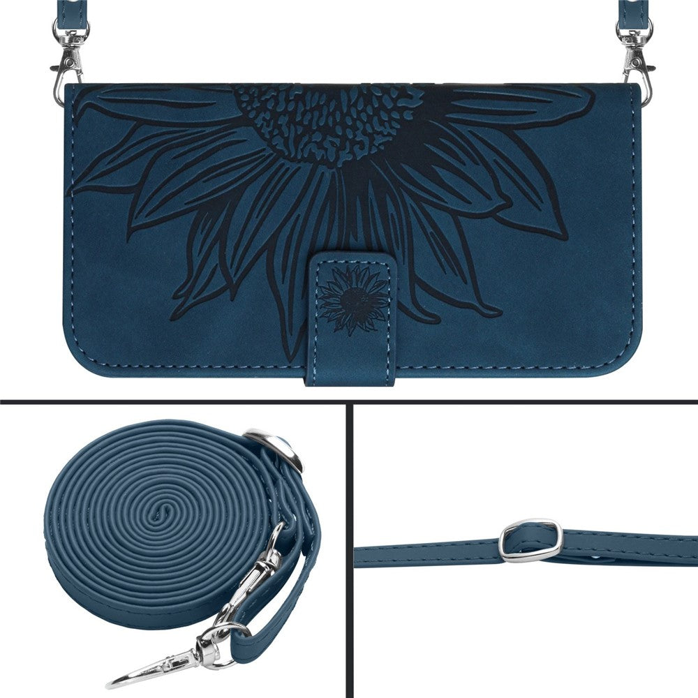 For iPhone 17 Pro Max Case Sunflower Imprint PU Leather Phone Cover with Long Strap