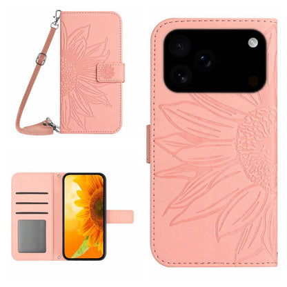 For iPhone 17 Pro Max Case Sunflower Imprint PU Leather Phone Cover with Long Strap