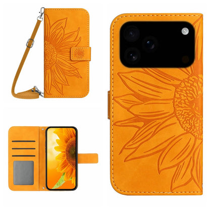 For iPhone 17 Pro Max Case Sunflower Imprint PU Leather Phone Cover with Long Strap