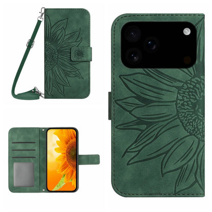 For iPhone 17 Pro Max Case Sunflower Imprint PU Leather Phone Cover with Long Strap