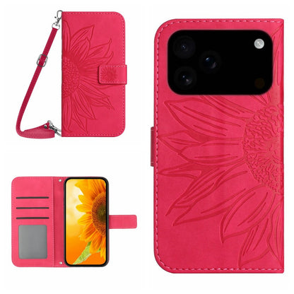 For iPhone 17 Pro Max Case Sunflower Imprint PU Leather Phone Cover with Long Strap