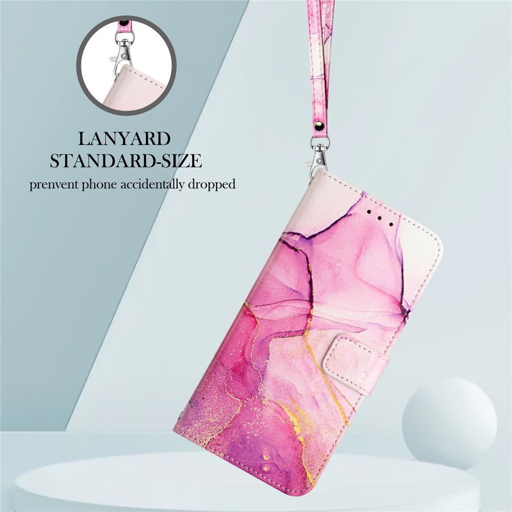 For iPhone 17e / 16e Case with Strap Marble Pattern Leather Phone Cover Card Holder