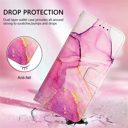 For iPhone 17e / 16e Case with Strap Marble Pattern Leather Phone Cover Card Holder