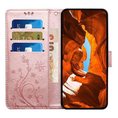 For iPhone 17 Pro Max Leather Wallet Case Butterfly Flower Imprinted Phone Cover with Strap