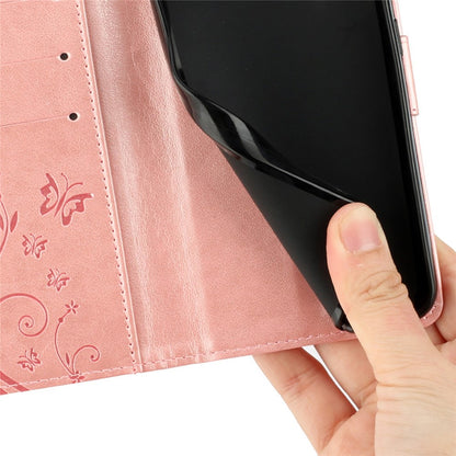 For iPhone 17 Pro Max Leather Wallet Case Butterfly Flower Imprinted Phone Cover with Strap
