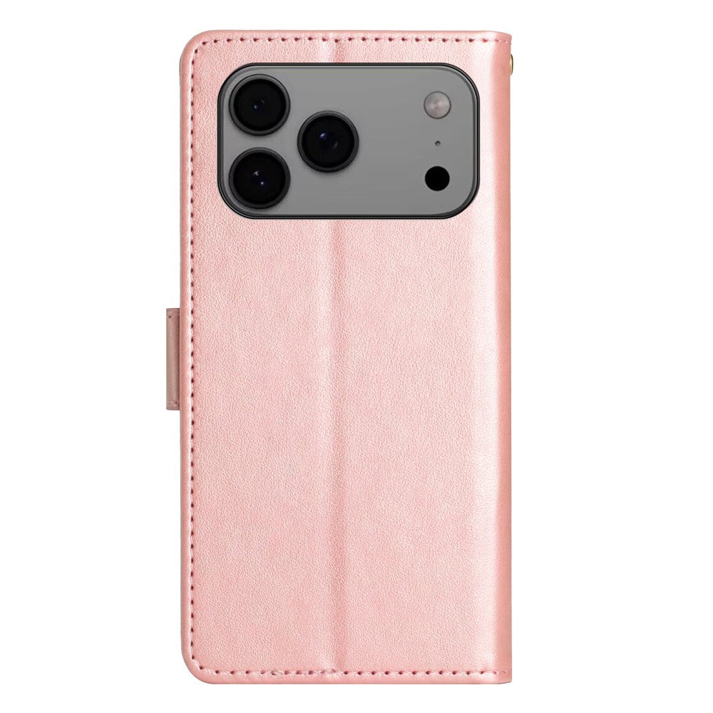 For iPhone 17 Pro Max Leather Wallet Case Butterfly Flower Imprinted Phone Cover with Strap