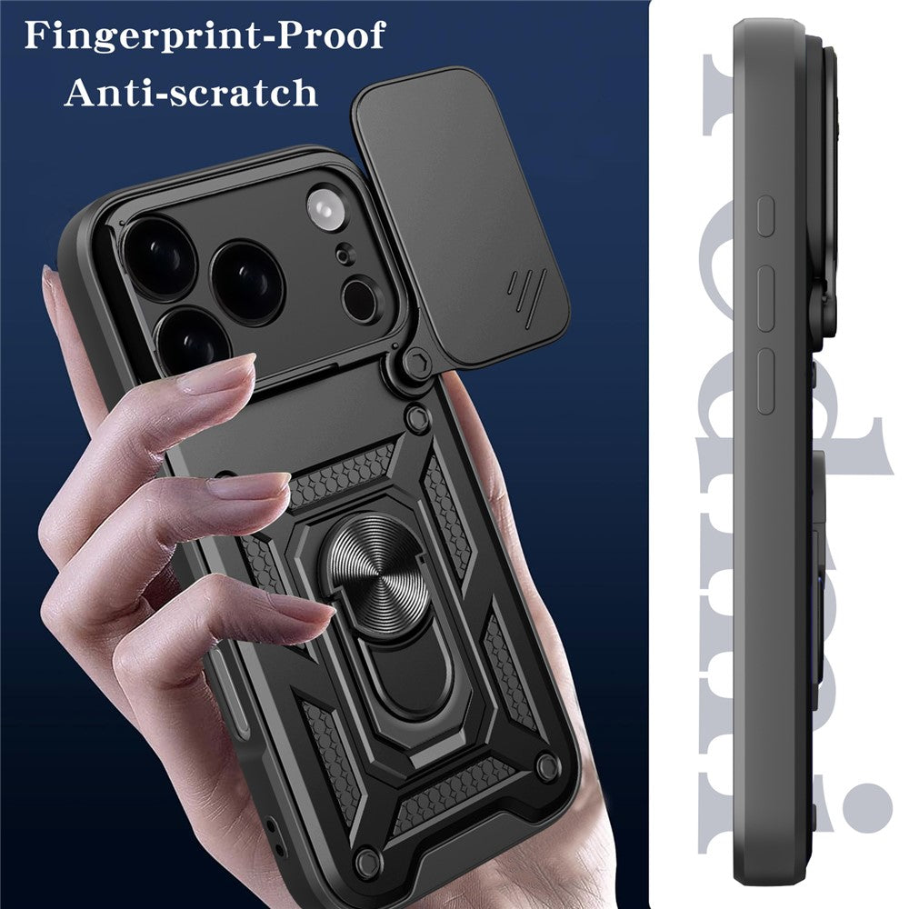 For iPhone 17 Pro Max Case with Slide Camera Lid PC + TPU Kickstand Phone Cover
