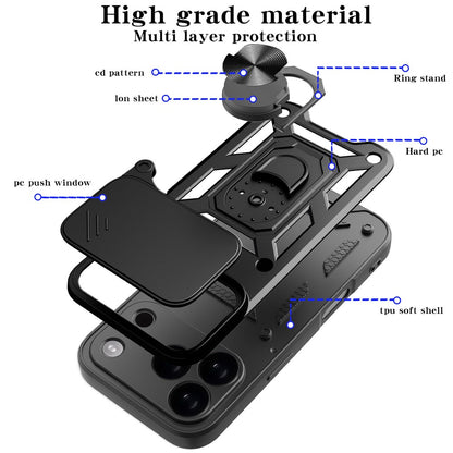 For iPhone 17 Pro Max Case with Slide Camera Lid PC + TPU Kickstand Phone Cover