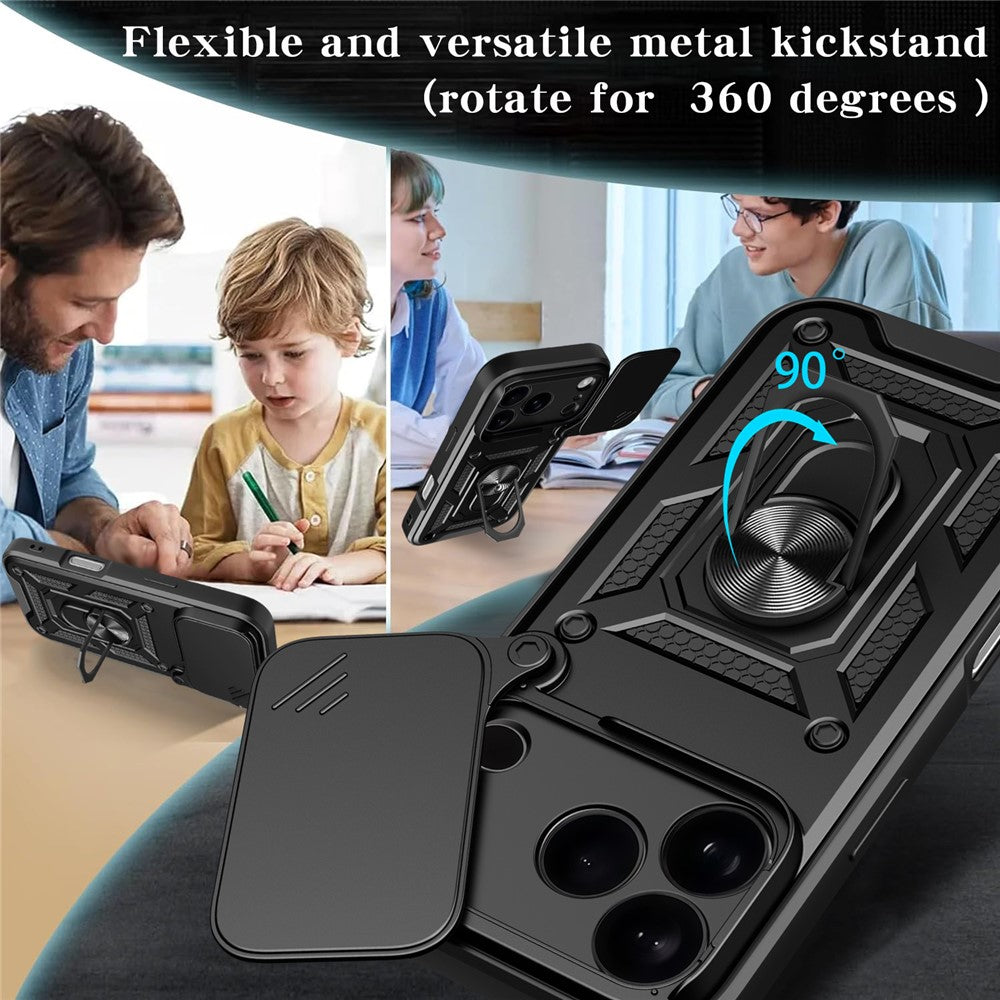For iPhone 17 Pro Max Case with Slide Camera Lid PC + TPU Kickstand Phone Cover