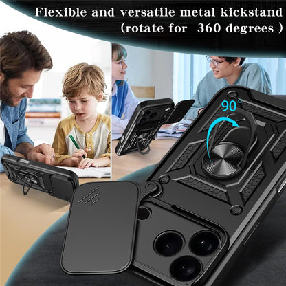 For iPhone 17 Pro Max Case with Slide Camera Lid PC + TPU Kickstand Phone Cover