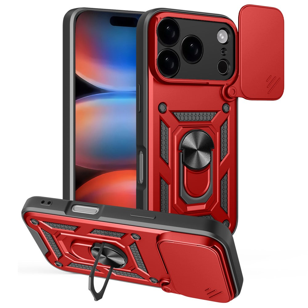 For iPhone 17 Pro Max Case with Slide Camera Lid PC + TPU Kickstand Phone Cover