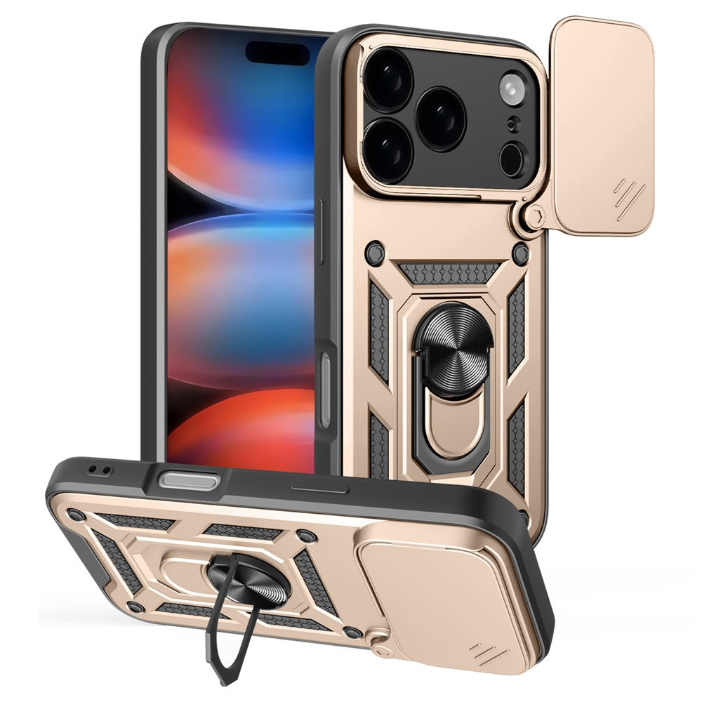 For iPhone 17 Pro Max Case with Slide Camera Lid PC + TPU Kickstand Phone Cover