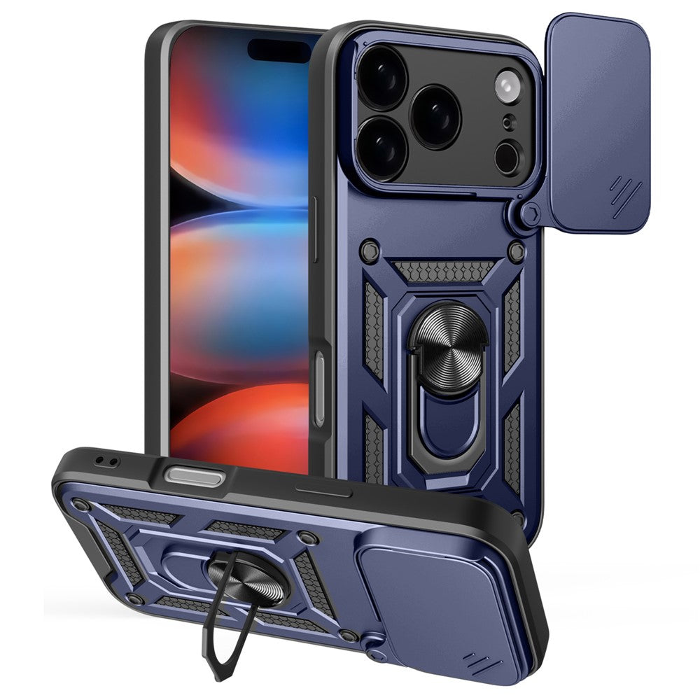 For iPhone 17 Pro Max Case with Slide Camera Lid PC + TPU Kickstand Phone Cover