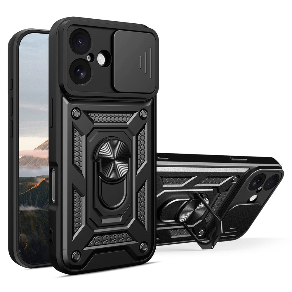 For iPhone 17 Case with Slide Camera Lid PC + TPU Kickstand Phone Cover