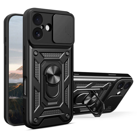 For iPhone 17 Case with Slide Camera Lid PC + TPU Kickstand Phone Cover