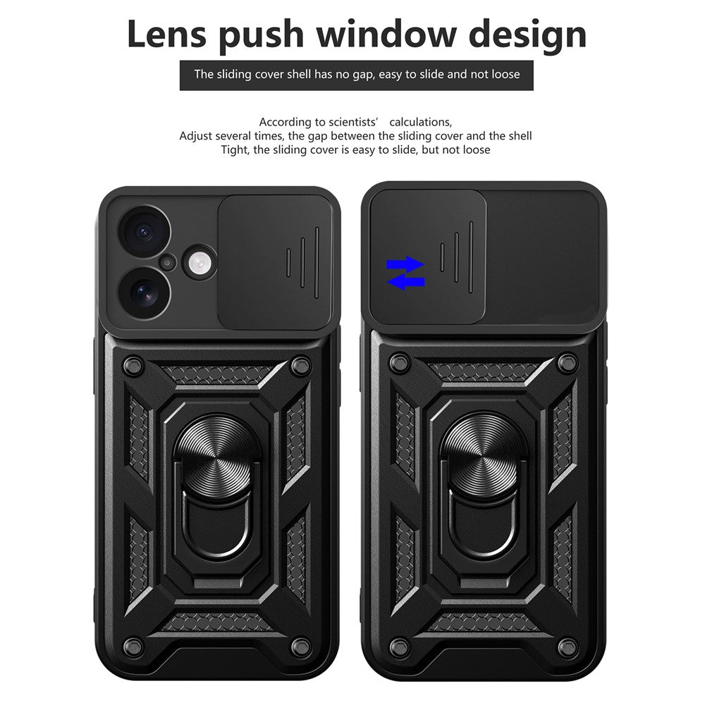 For iPhone 17 Case with Slide Camera Lid PC + TPU Kickstand Phone Cover