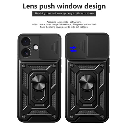 For iPhone 17 Case with Slide Camera Lid PC + TPU Kickstand Phone Cover
