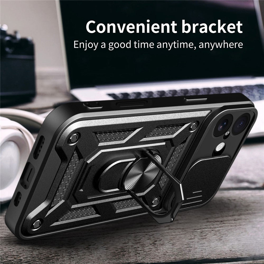 For iPhone 17 Case with Slide Camera Lid PC + TPU Kickstand Phone Cover