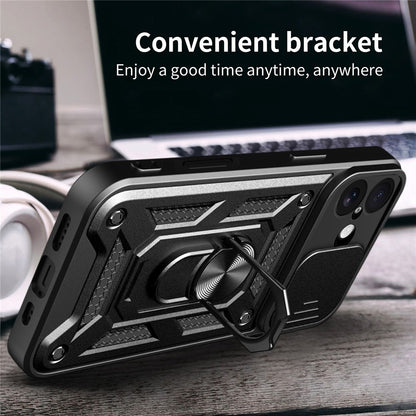 For iPhone 17 Case with Slide Camera Lid PC + TPU Kickstand Phone Cover