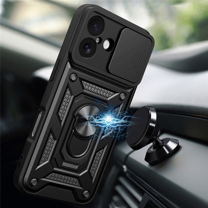 For iPhone 17 Case with Slide Camera Lid PC + TPU Kickstand Phone Cover