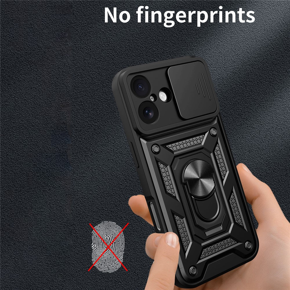 For iPhone 17 Case with Slide Camera Lid PC + TPU Kickstand Phone Cover