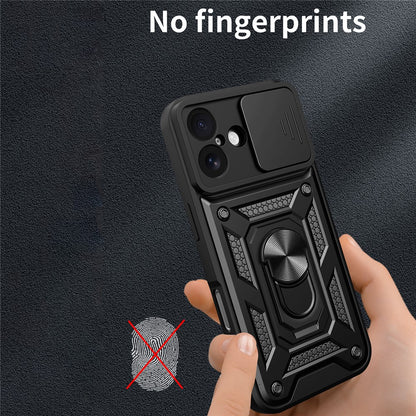For iPhone 17 Case with Slide Camera Lid PC + TPU Kickstand Phone Cover