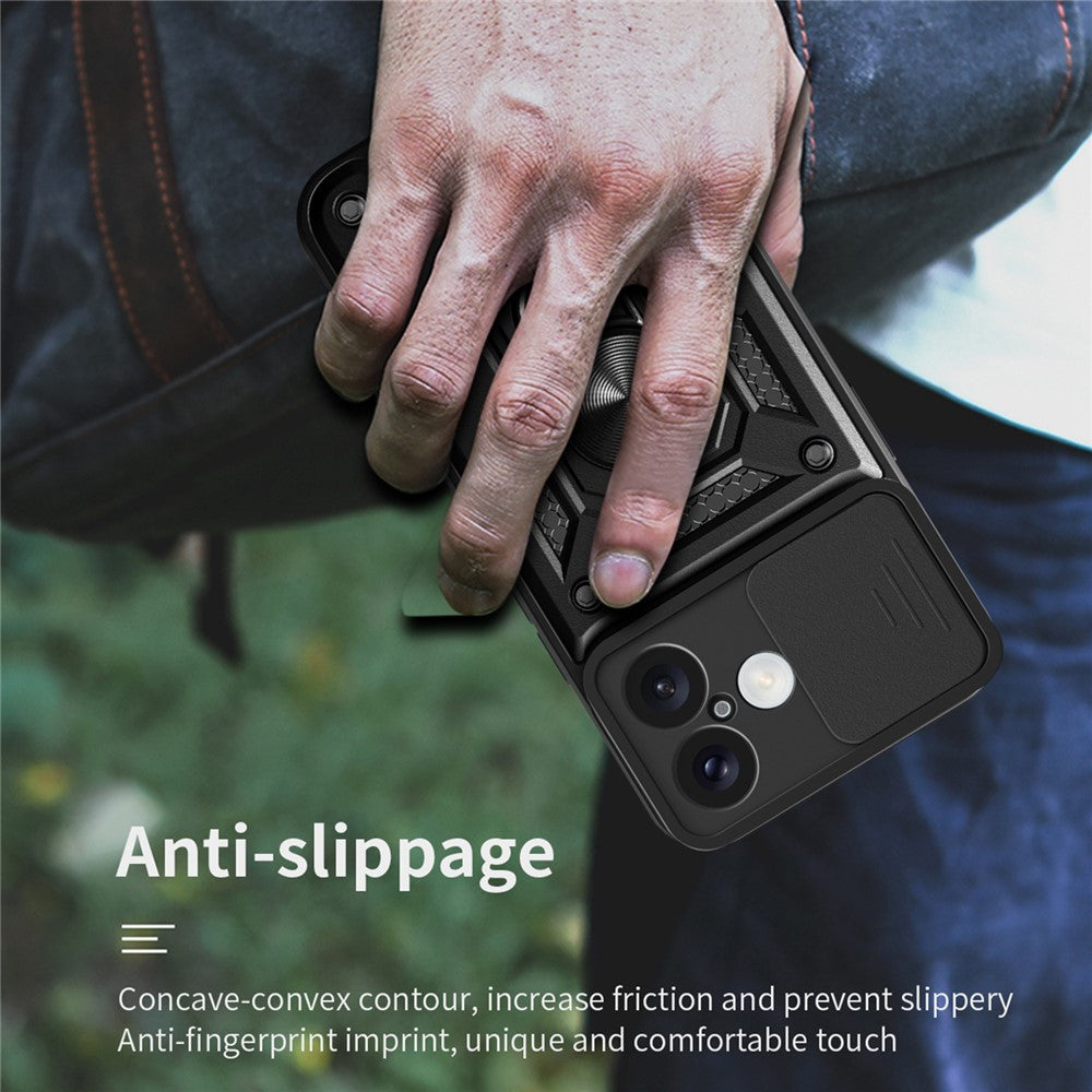 For iPhone 17 Case with Slide Camera Lid PC + TPU Kickstand Phone Cover