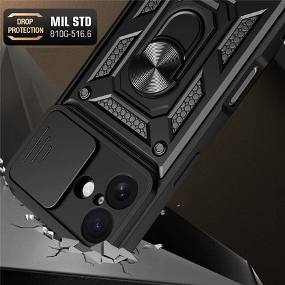 For iPhone 17 Case with Slide Camera Lid PC + TPU Kickstand Phone Cover