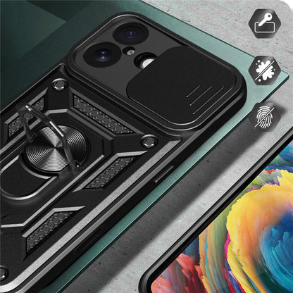 For iPhone 17 Case with Slide Camera Lid PC + TPU Kickstand Phone Cover