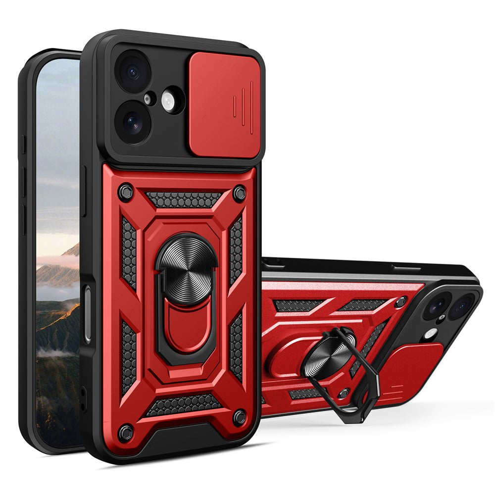For iPhone 17 Case with Slide Camera Lid PC + TPU Kickstand Phone Cover