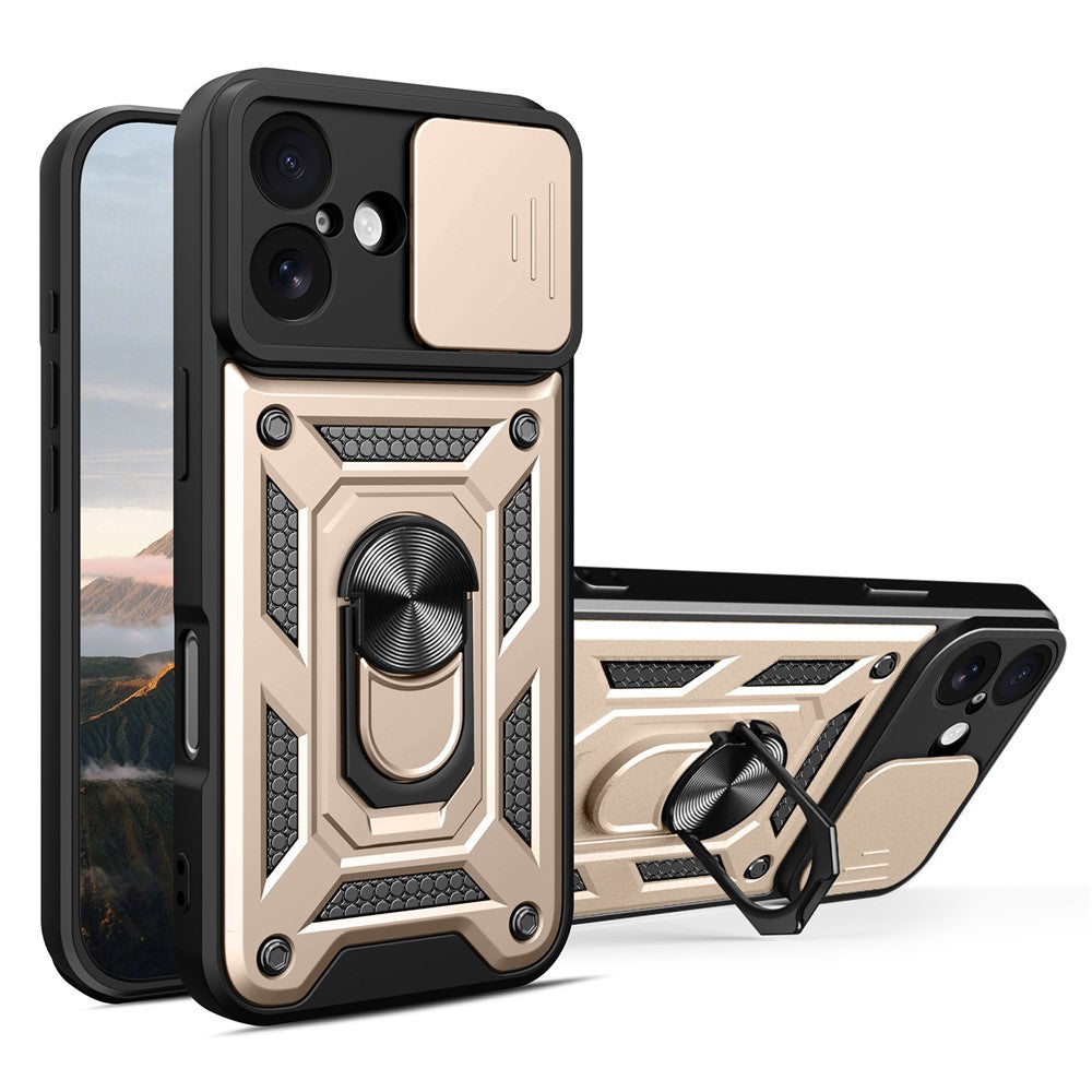 For iPhone 17 Case with Slide Camera Lid PC + TPU Kickstand Phone Cover