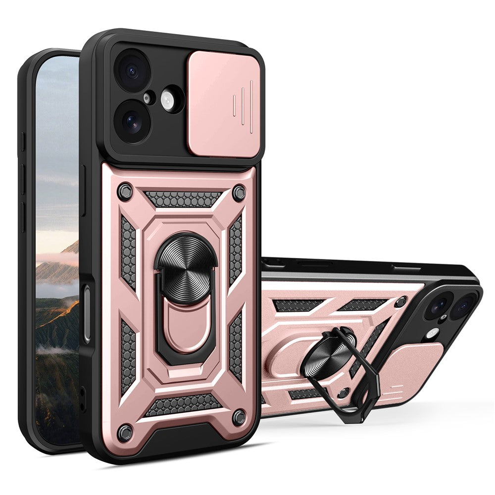 For iPhone 17 Case with Slide Camera Lid PC + TPU Kickstand Phone Cover