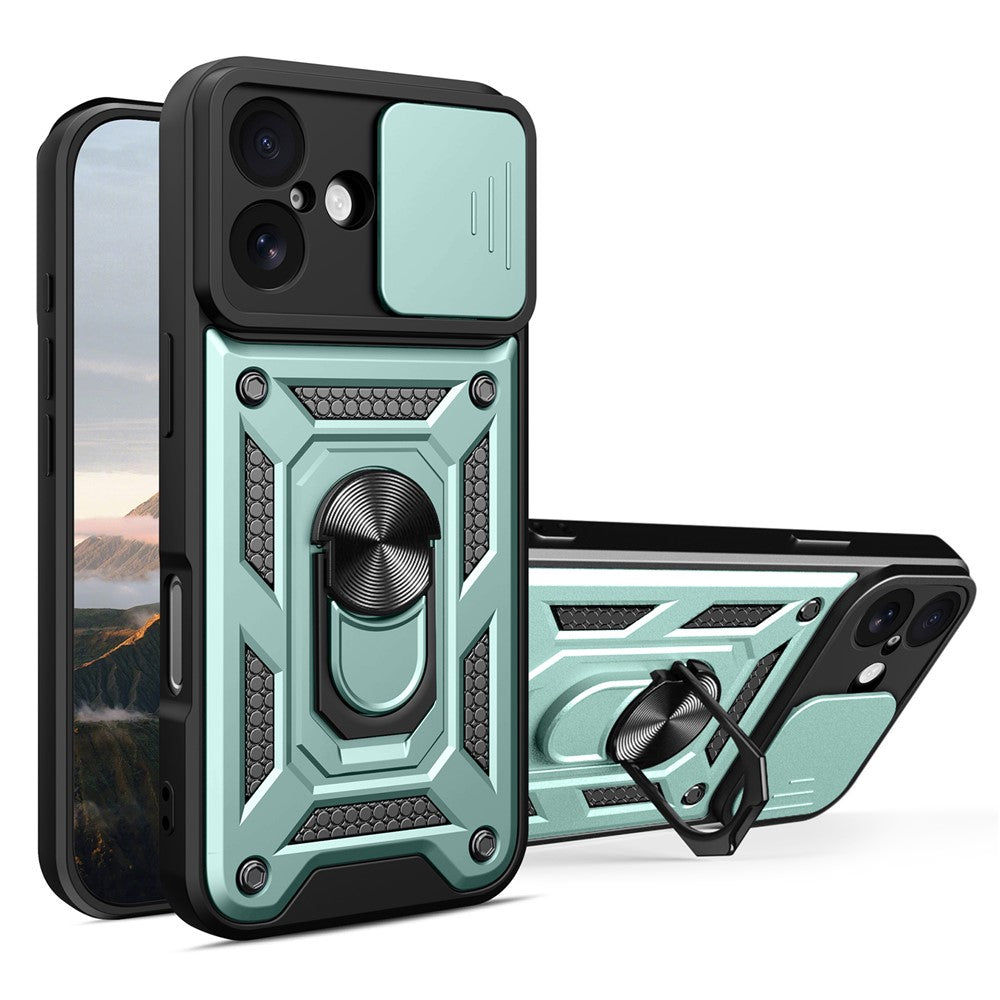 For iPhone 17 Case with Slide Camera Lid PC + TPU Kickstand Phone Cover