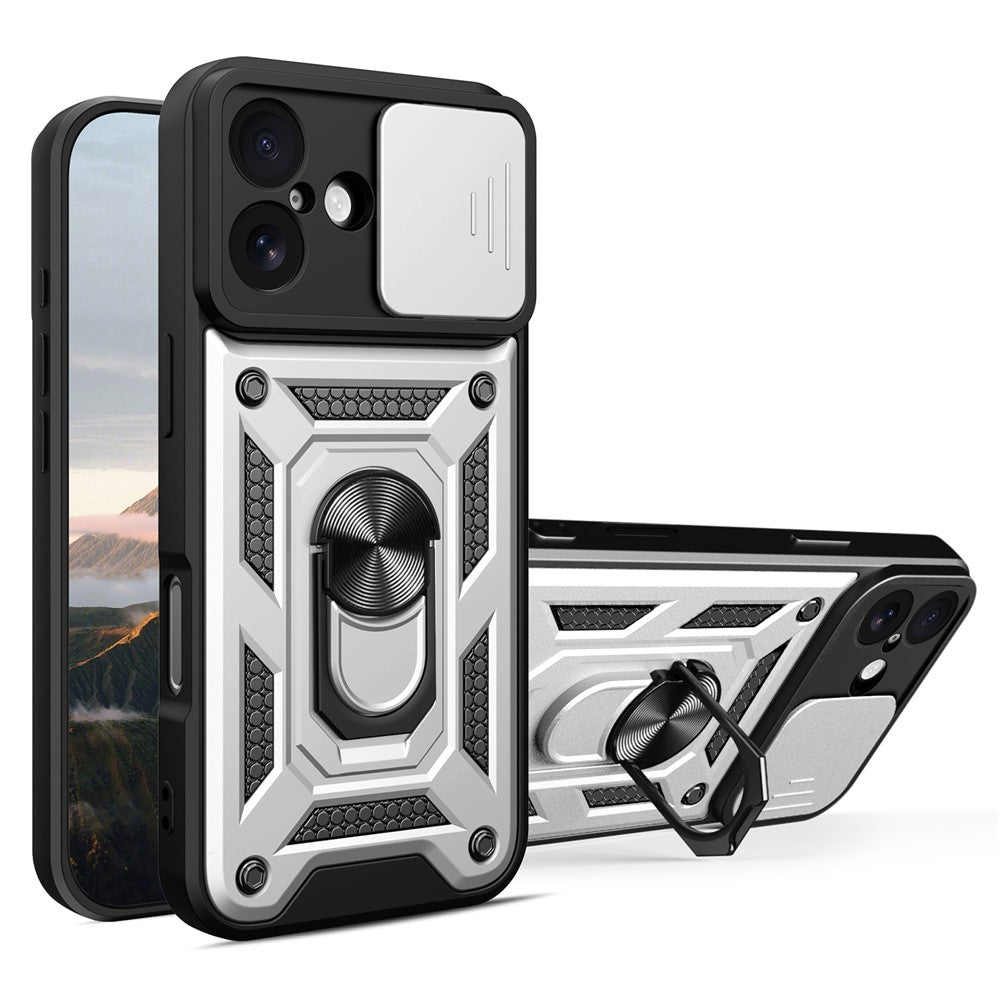 For iPhone 17 Case with Slide Camera Lid PC + TPU Kickstand Phone Cover