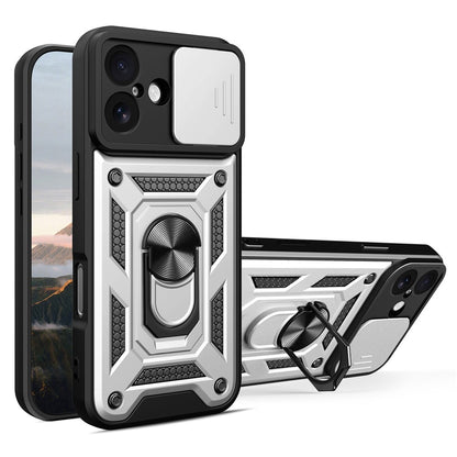 For iPhone 17 Case with Slide Camera Lid PC + TPU Kickstand Phone Cover
