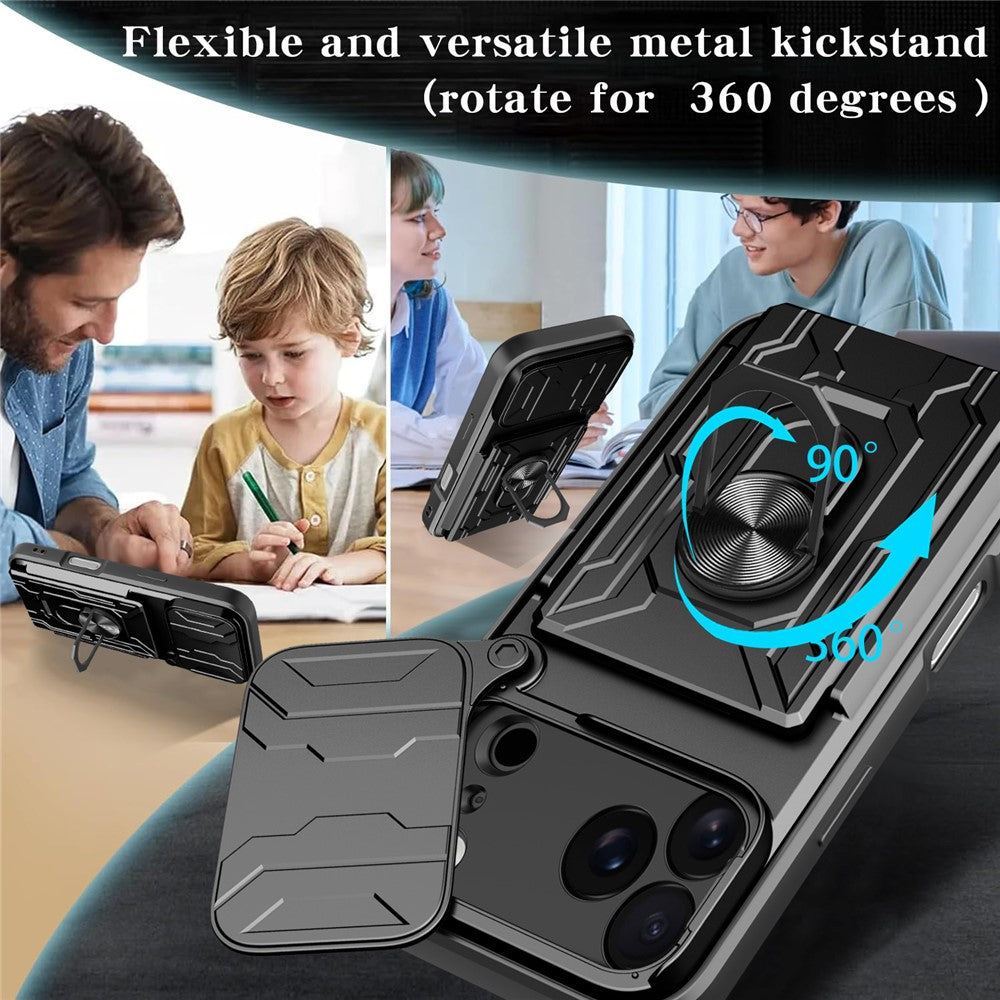 For iPhone 17 Pro Max Case PC + TPU Kickstand Phone Back Cover with Camera Slider