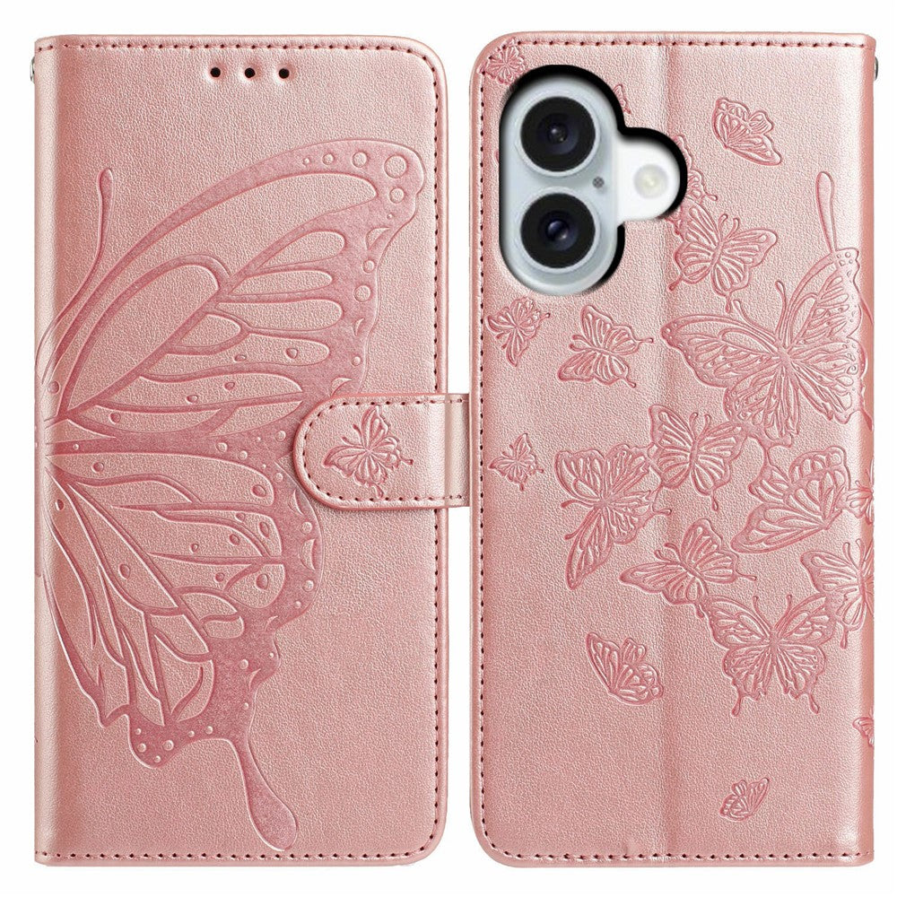 For iPhone 17 Case Butterfly Imprinted Wallet Stand PU Leather Flip Phone Cover with Strap