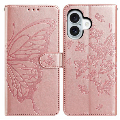 For iPhone 17 Case Butterfly Imprinted Wallet Stand PU Leather Flip Phone Cover with Strap