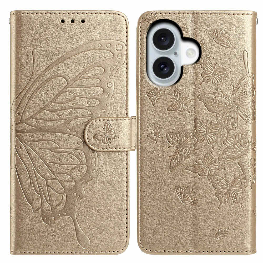 For iPhone 17 Case Butterfly Imprinted Wallet Stand PU Leather Flip Phone Cover with Strap