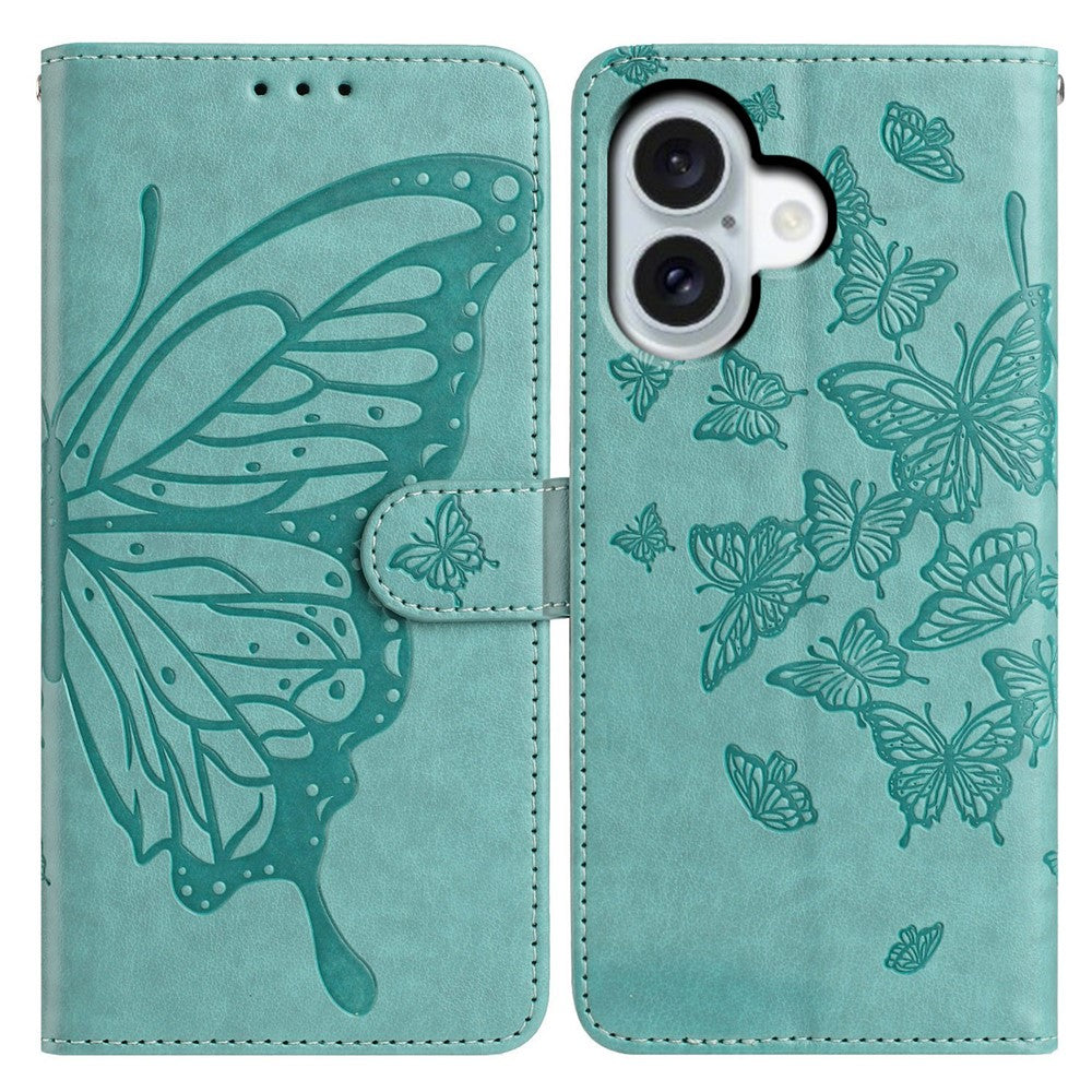For iPhone 17 Case Butterfly Imprinted Wallet Stand PU Leather Flip Phone Cover with Strap