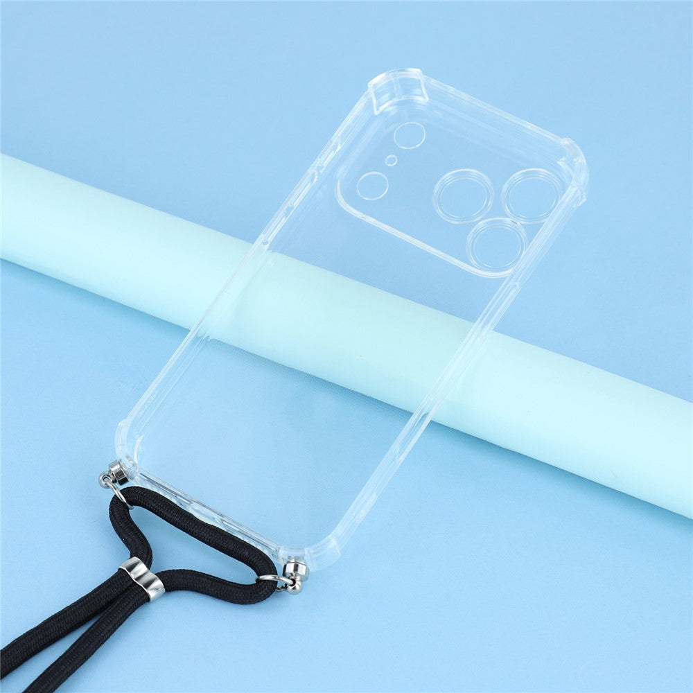 For iPhone 17 Pro Case Reinforced Corner TPU Clear Phone Cover with Lanyard