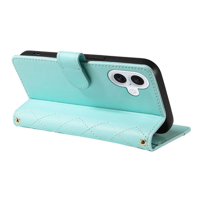 For iPhone 17 Wallet Case Rhombus Leather Phone Cover with Strap