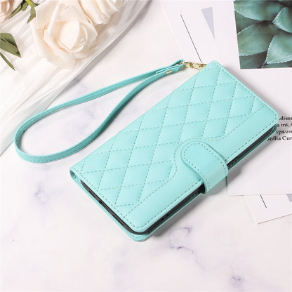 For iPhone 17 Wallet Case Rhombus Leather Phone Cover with Strap