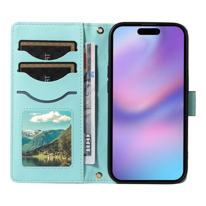 For iPhone 17 Wallet Case Rhombus Leather Phone Cover with Strap